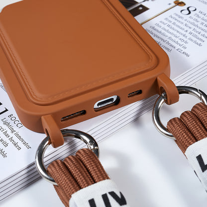 Protective Cover for iPhone 13 Pro 6.1 inch Case Anti-Fall Liquid Silicone Phone Shell with Card Slot, Strap