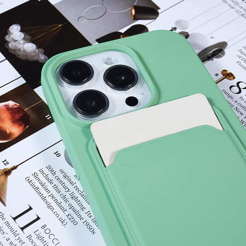 Anti-Drop Slim Case for iPhone 13 Pro Max 6.7 inch Liquid Silicone Phone Cover with Card Slot, Strap