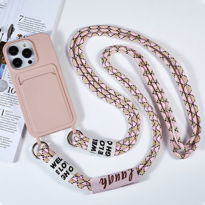 Anti-Drop Slim Case for iPhone 13 Pro Max 6.7 inch Liquid Silicone Phone Cover with Card Slot, Strap