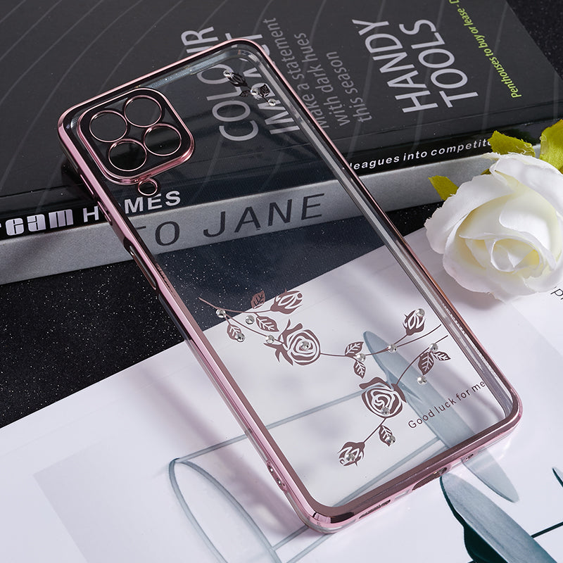 KADEM For Samsung Galaxy M53 5G TPU Phone Cover Flower Pattern Rhinestone Decor Electroplating Case