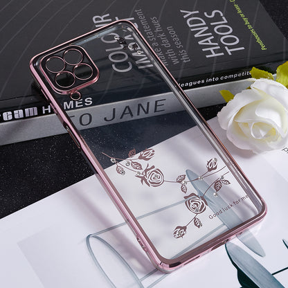 KADEM For Samsung Galaxy M53 5G TPU Phone Cover Flower Pattern Rhinestone Decor Electroplating Case