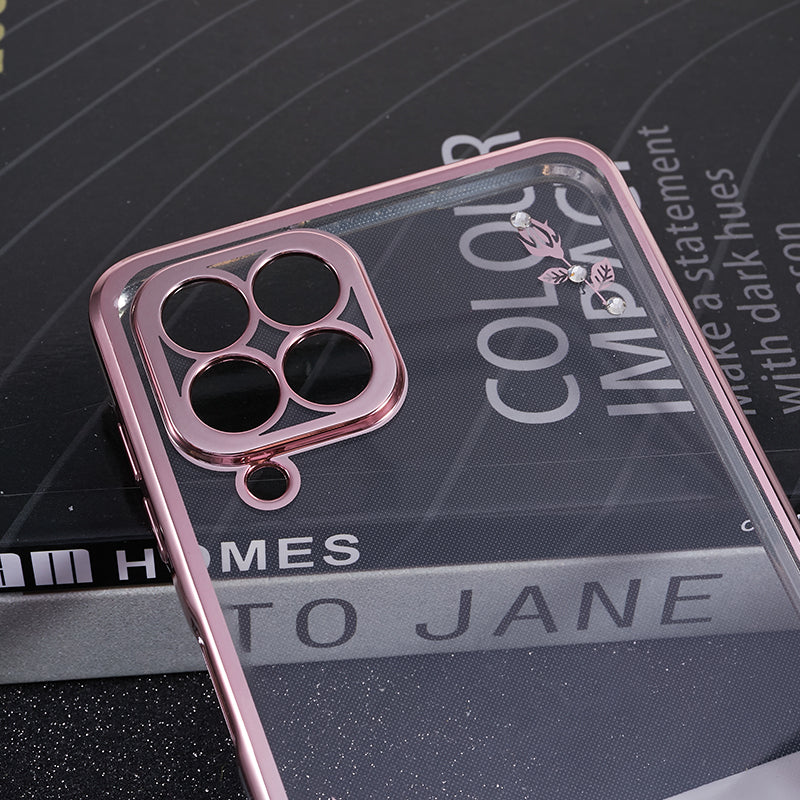 KADEM For Samsung Galaxy M53 5G TPU Phone Cover Flower Pattern Rhinestone Decor Electroplating Case