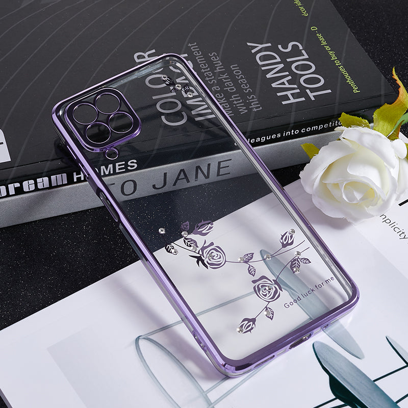 KADEM For Samsung Galaxy M53 5G TPU Phone Cover Flower Pattern Rhinestone Decor Electroplating Case