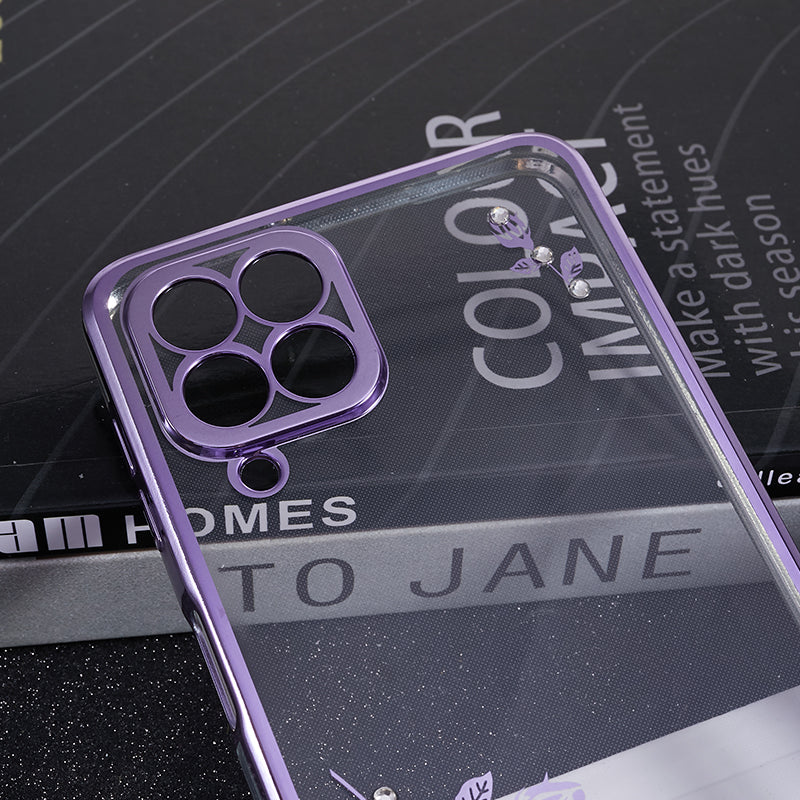 KADEM For Samsung Galaxy M53 5G TPU Phone Cover Flower Pattern Rhinestone Decor Electroplating Case