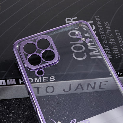 KADEM For Samsung Galaxy M53 5G TPU Phone Cover Flower Pattern Rhinestone Decor Electroplating Case