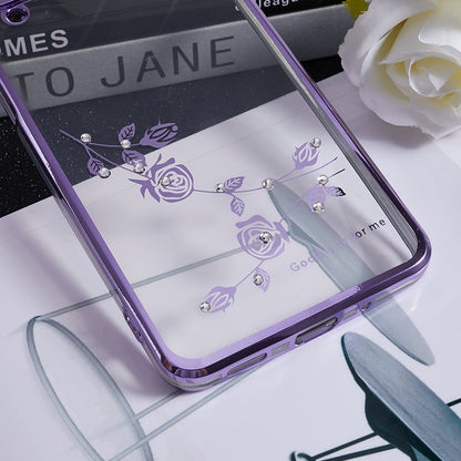 KADEM For Samsung Galaxy M53 5G TPU Phone Cover Flower Pattern Rhinestone Decor Electroplating Case