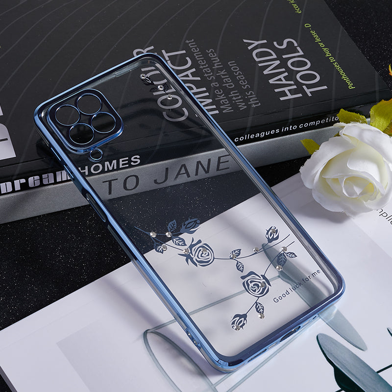 KADEM For Samsung Galaxy M53 5G TPU Phone Cover Flower Pattern Rhinestone Decor Electroplating Case