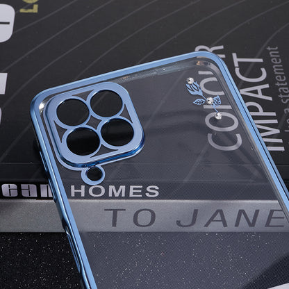 KADEM For Samsung Galaxy M53 5G TPU Phone Cover Flower Pattern Rhinestone Decor Electroplating Case