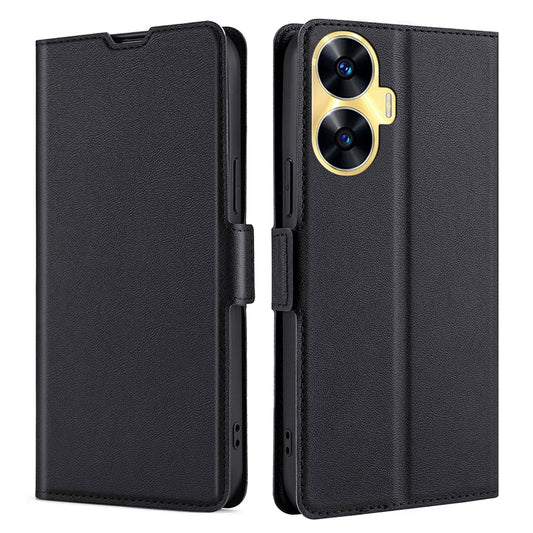 Shockproof Phone Case for Realme C55 PU Leather Anti-Drop Flip Stand Cover with Card Slot
