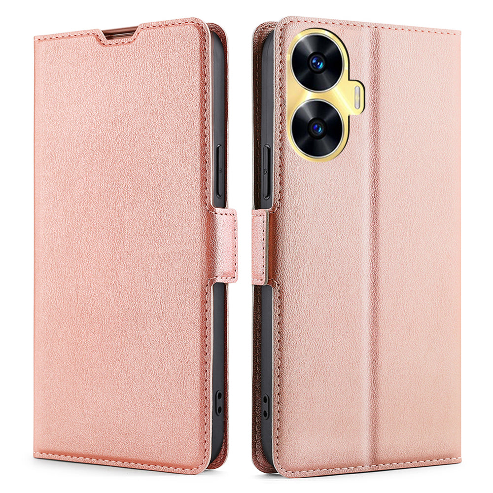 Shockproof Phone Case for Realme C55 PU Leather Anti-Drop Flip Stand Cover with Card Slot