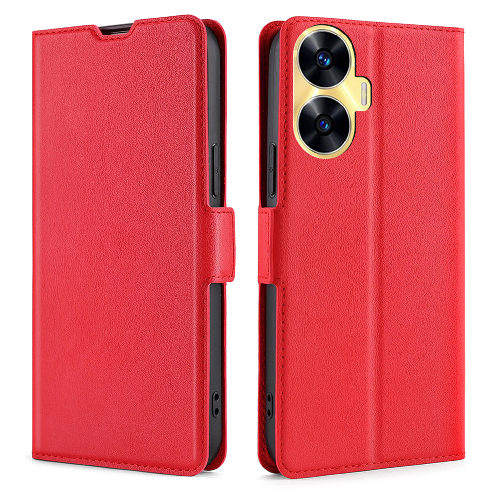 Shockproof Phone Case for Realme C55 PU Leather Anti-Drop Flip Stand Cover with Card Slot