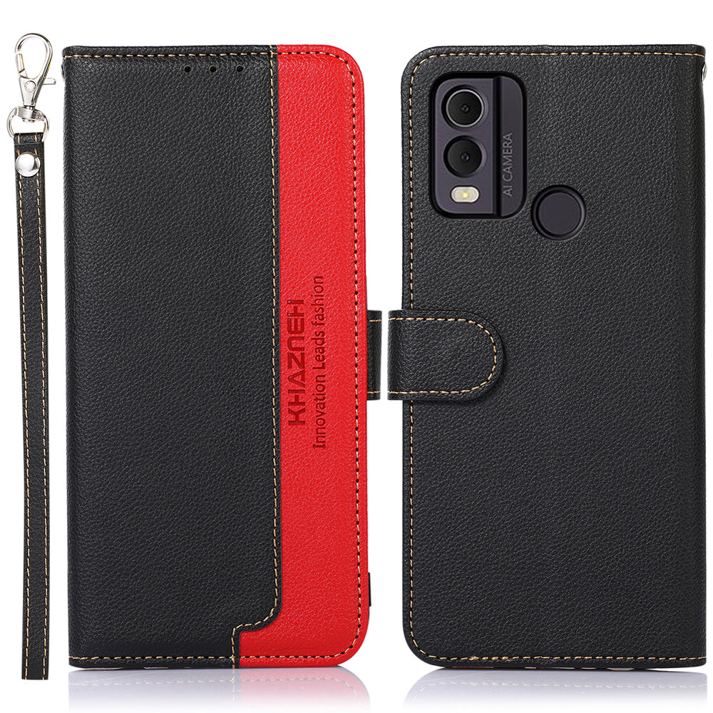 KHAZNEH For Nokia C22 RFID Blocking PU Leather Phone Case Litchi Texture Wallet Stand Cover