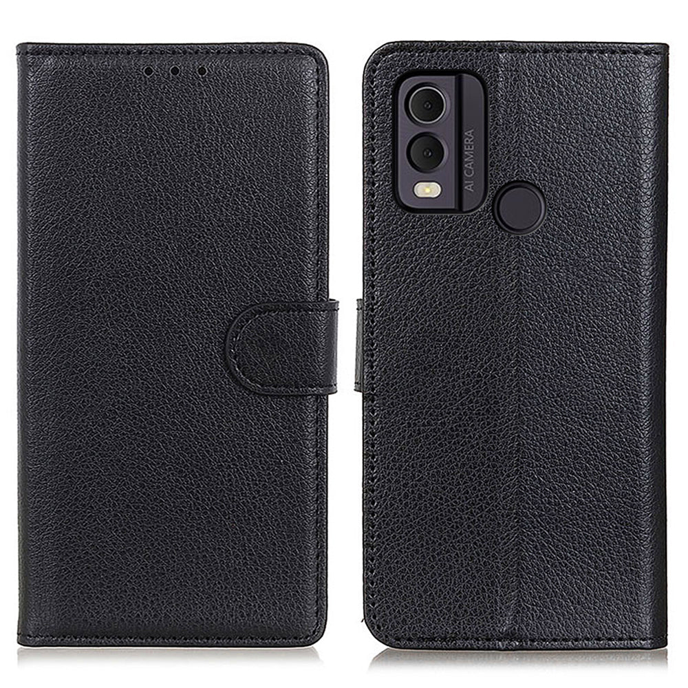 For Nokia C22 Litchi Texture Leather Wallet Phone Case Flip Stand Drop-proof Cover