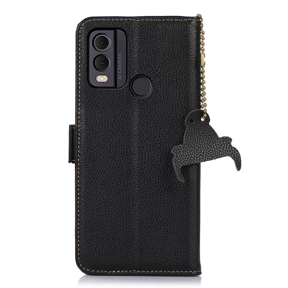 For Nokia C22 Genuine Cow Leather Flip Phone Case Wallet RFID Blocking Stand Cover