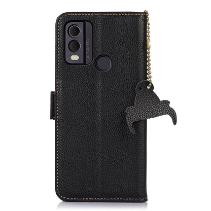 For Nokia C22 Genuine Cow Leather Flip Phone Case Wallet RFID Blocking Stand Cover