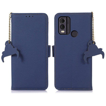 For Nokia C22 Genuine Cow Leather Flip Phone Case Wallet RFID Blocking Stand Cover