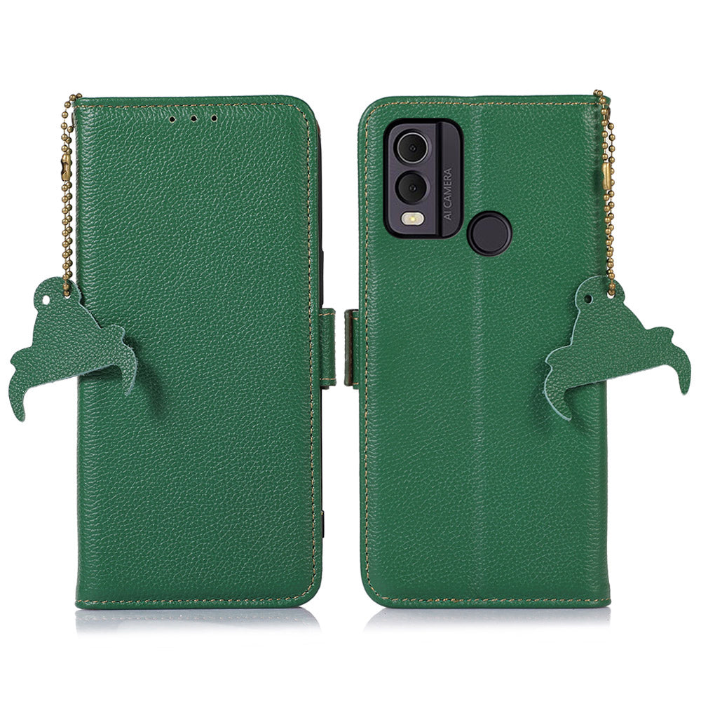 For Nokia C22 Genuine Cow Leather Flip Phone Case Wallet RFID Blocking Stand Cover