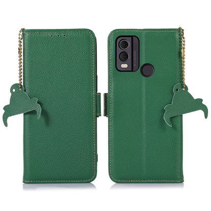 For Nokia C22 Genuine Cow Leather Flip Phone Case Wallet RFID Blocking Stand Cover