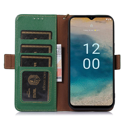 For Nokia C22 Genuine Cow Leather Flip Phone Case Wallet RFID Blocking Stand Cover