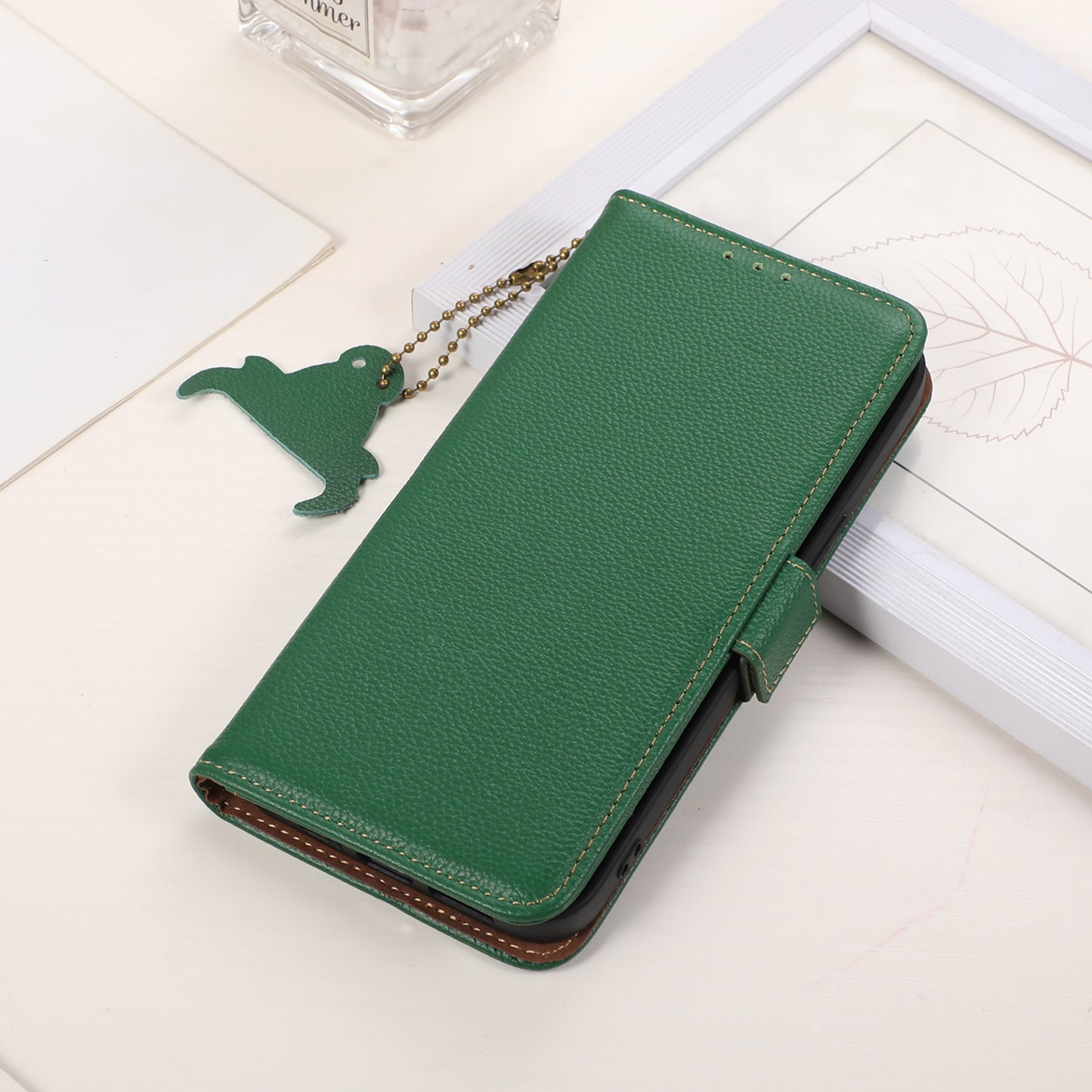 For Nokia C22 Genuine Cow Leather Flip Phone Case Wallet RFID Blocking Stand Cover