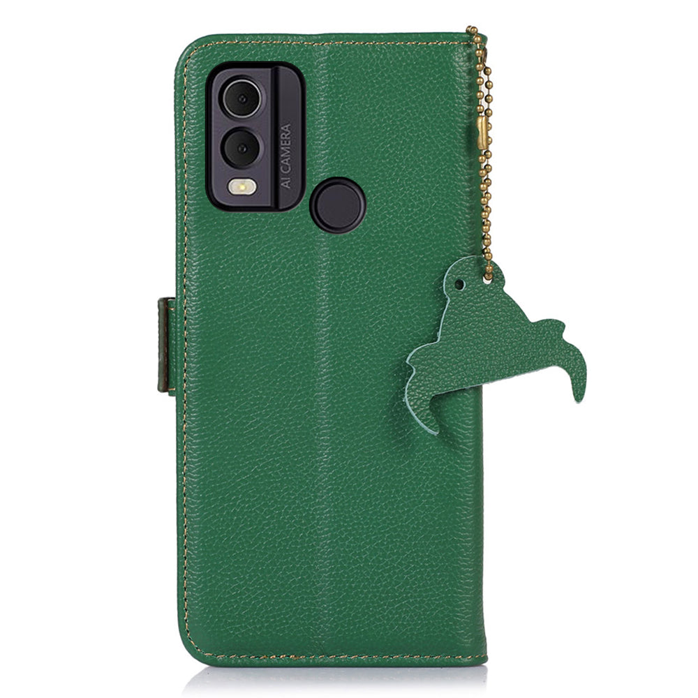 For Nokia C22 Genuine Cow Leather Flip Phone Case Wallet RFID Blocking Stand Cover