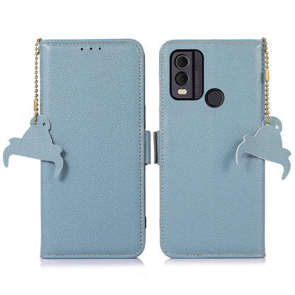 For Nokia C22 Genuine Cow Leather Flip Phone Case Wallet RFID Blocking Stand Cover
