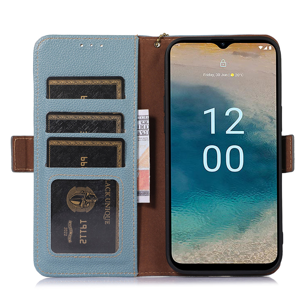 For Nokia C22 Genuine Cow Leather Flip Phone Case Wallet RFID Blocking Stand Cover