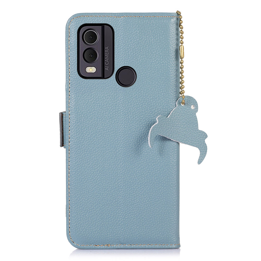 For Nokia C22 Genuine Cow Leather Flip Phone Case Wallet RFID Blocking Stand Cover