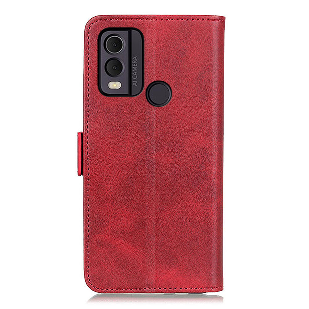 For Nokia C22 Phone Leather Case Cowhide Texture Stand Wallet Protective Cover