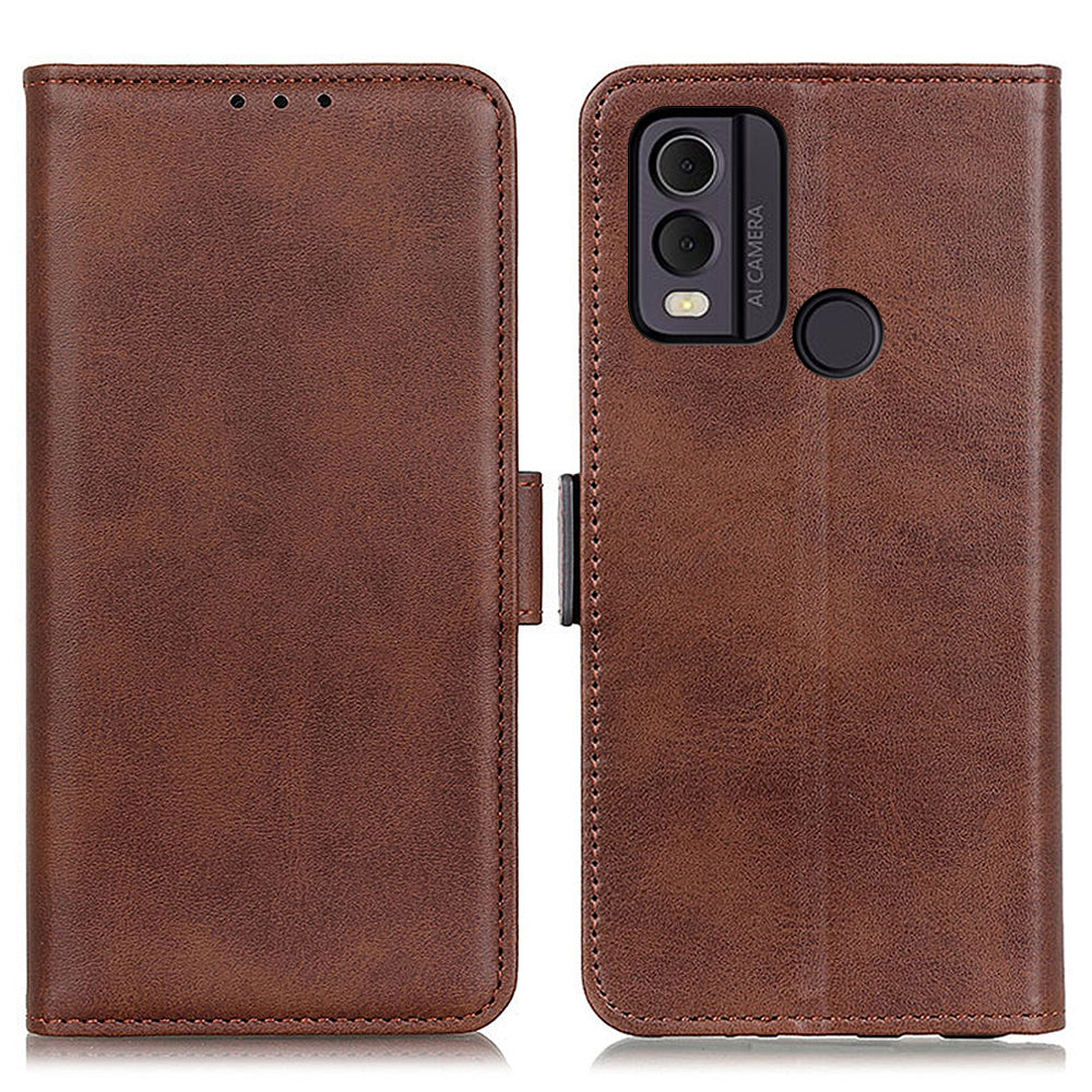 For Nokia C22 Phone Leather Case Cowhide Texture Stand Wallet Protective Cover