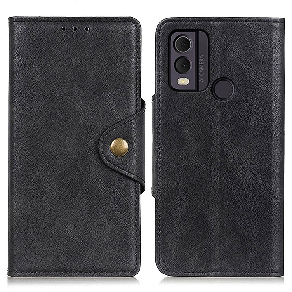 For Nokia C22 PU Leather Wallet Phone Case Brass Buckle Phone Cover with Stand