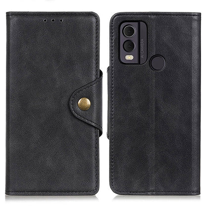 For Nokia C22 PU Leather Wallet Phone Case Brass Buckle Phone Cover with Stand