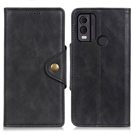 For Nokia C22 PU Leather Wallet Phone Case Brass Buckle Phone Cover with Stand