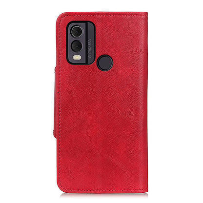 For Nokia C22 PU Leather Wallet Phone Case Brass Buckle Phone Cover with Stand