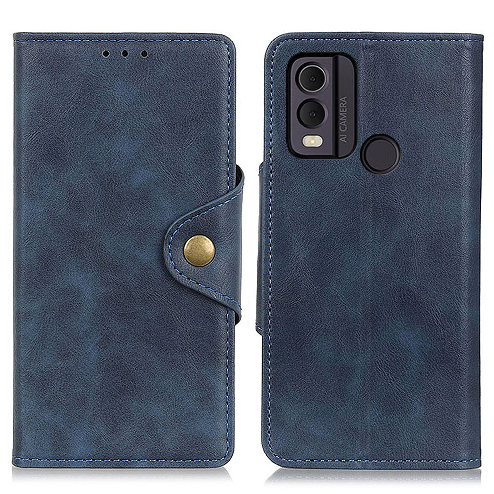 For Nokia C22 PU Leather Wallet Phone Case Brass Buckle Phone Cover with Stand