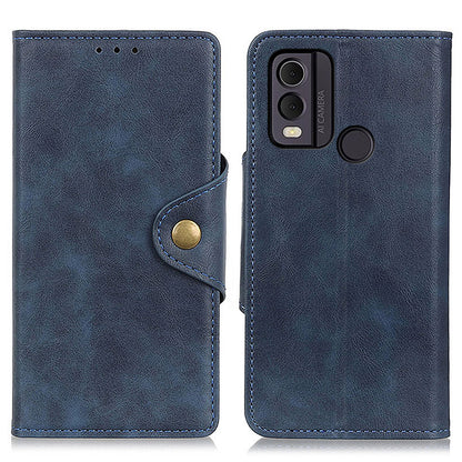 For Nokia C22 PU Leather Wallet Phone Case Brass Buckle Phone Cover with Stand