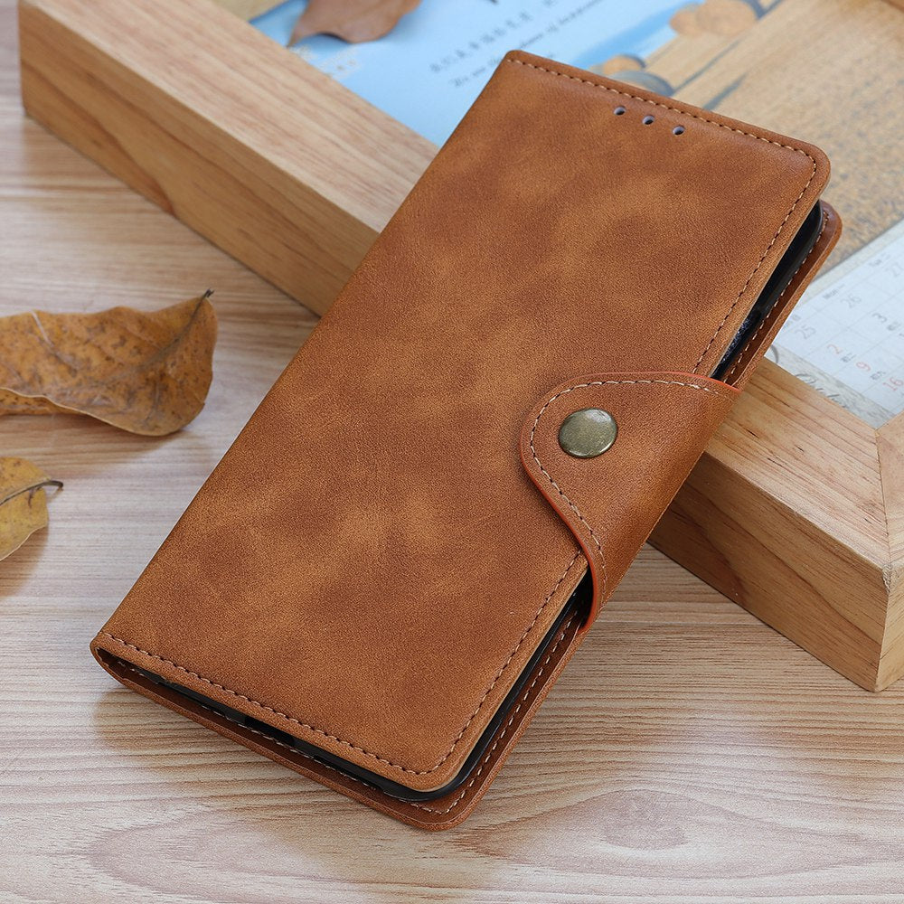 For Nokia C22 PU Leather Wallet Phone Case Brass Buckle Phone Cover with Stand