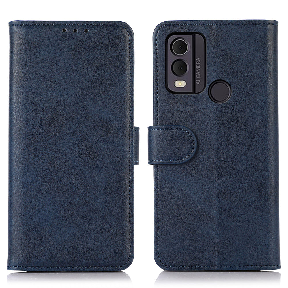 Wallet Phone Case for Nokia C22 Anti-Drop Cowhide Texture Leather Stand Cover