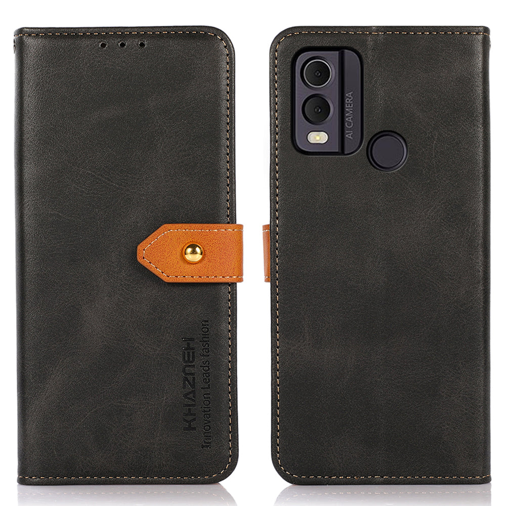 KHAZNEH For Nokia C22 PU Leather Wallet Phone Case Gold Button Magnetic Stand Cover