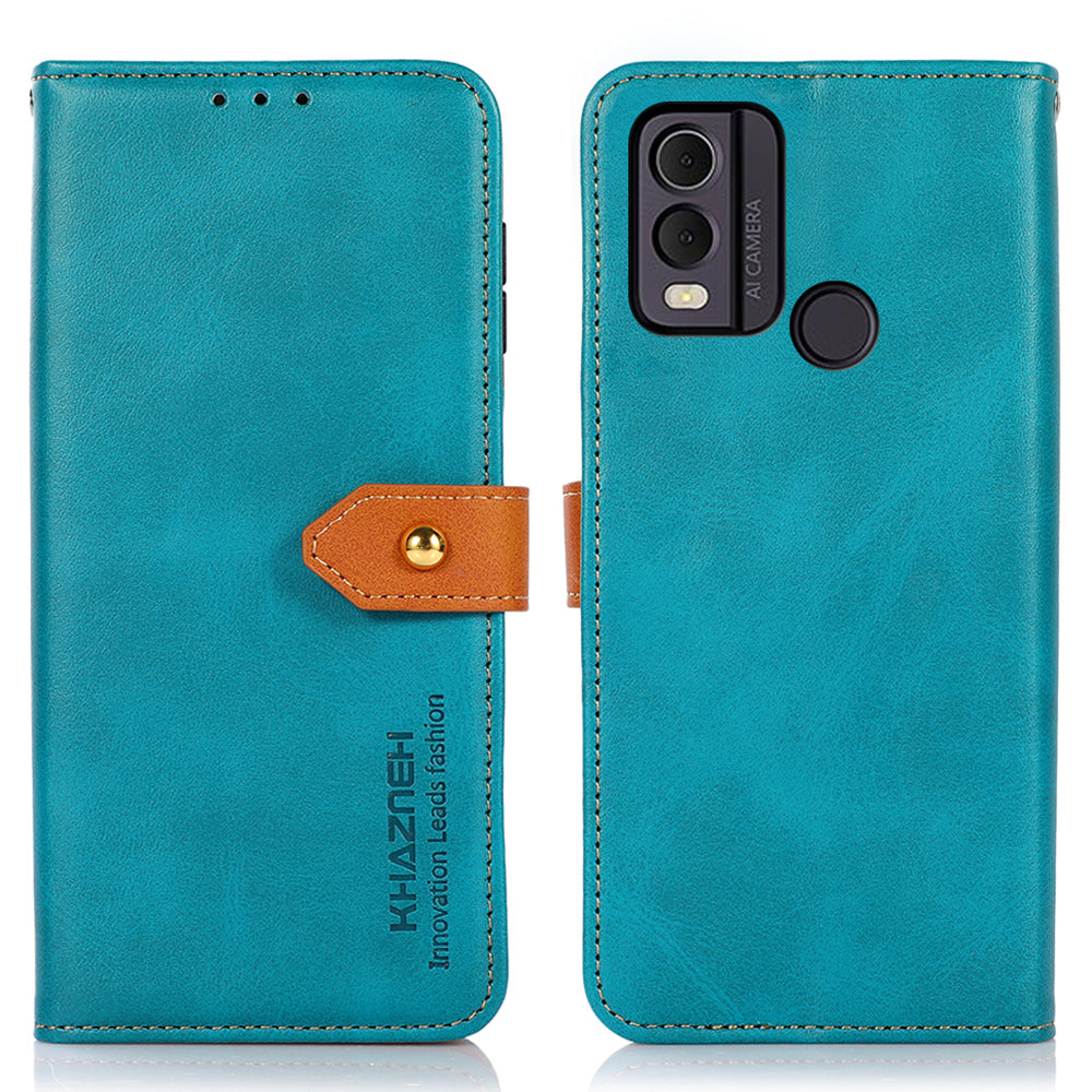 KHAZNEH For Nokia C22 PU Leather Wallet Phone Case Gold Button Magnetic Stand Cover