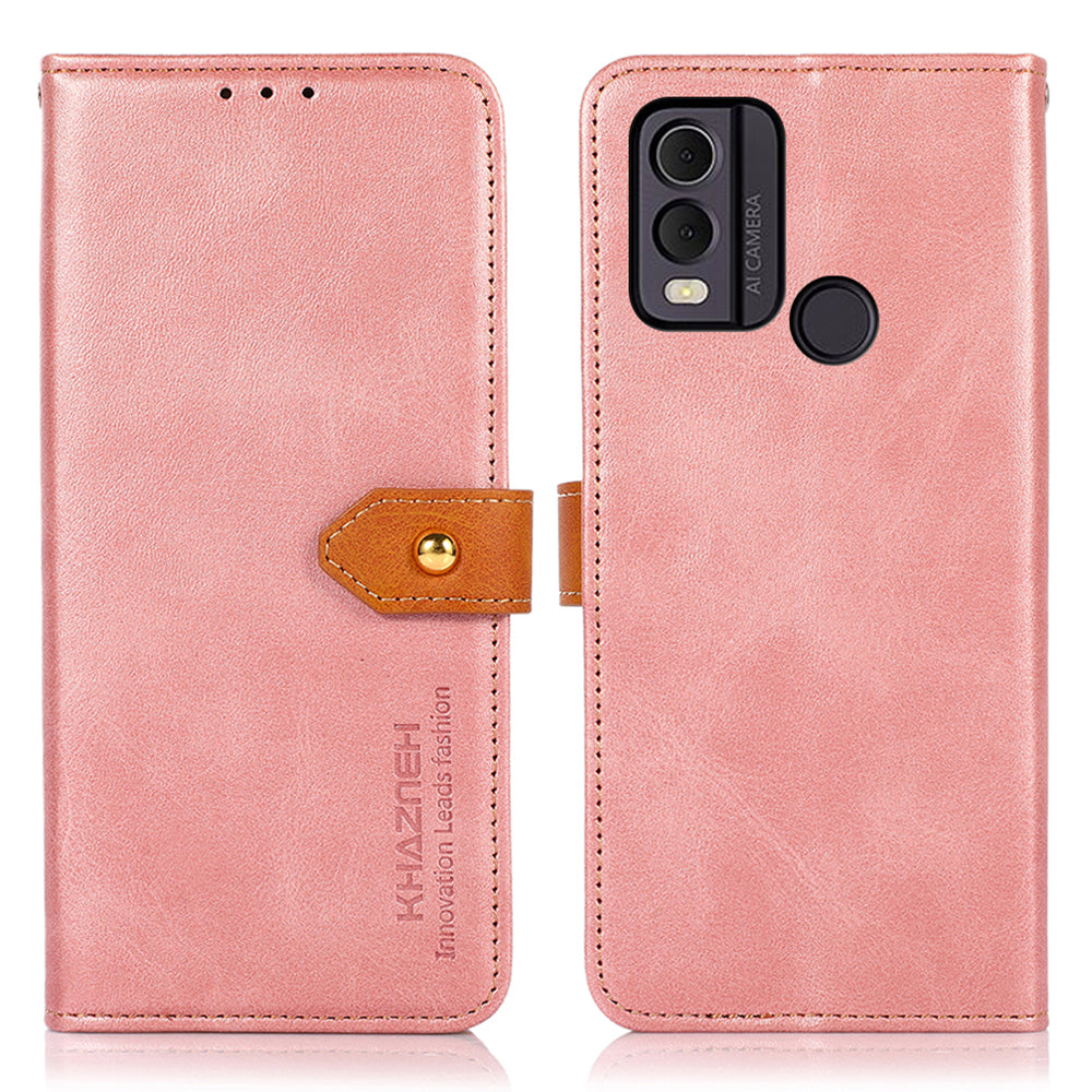 KHAZNEH For Nokia C22 PU Leather Wallet Phone Case Gold Button Magnetic Stand Cover