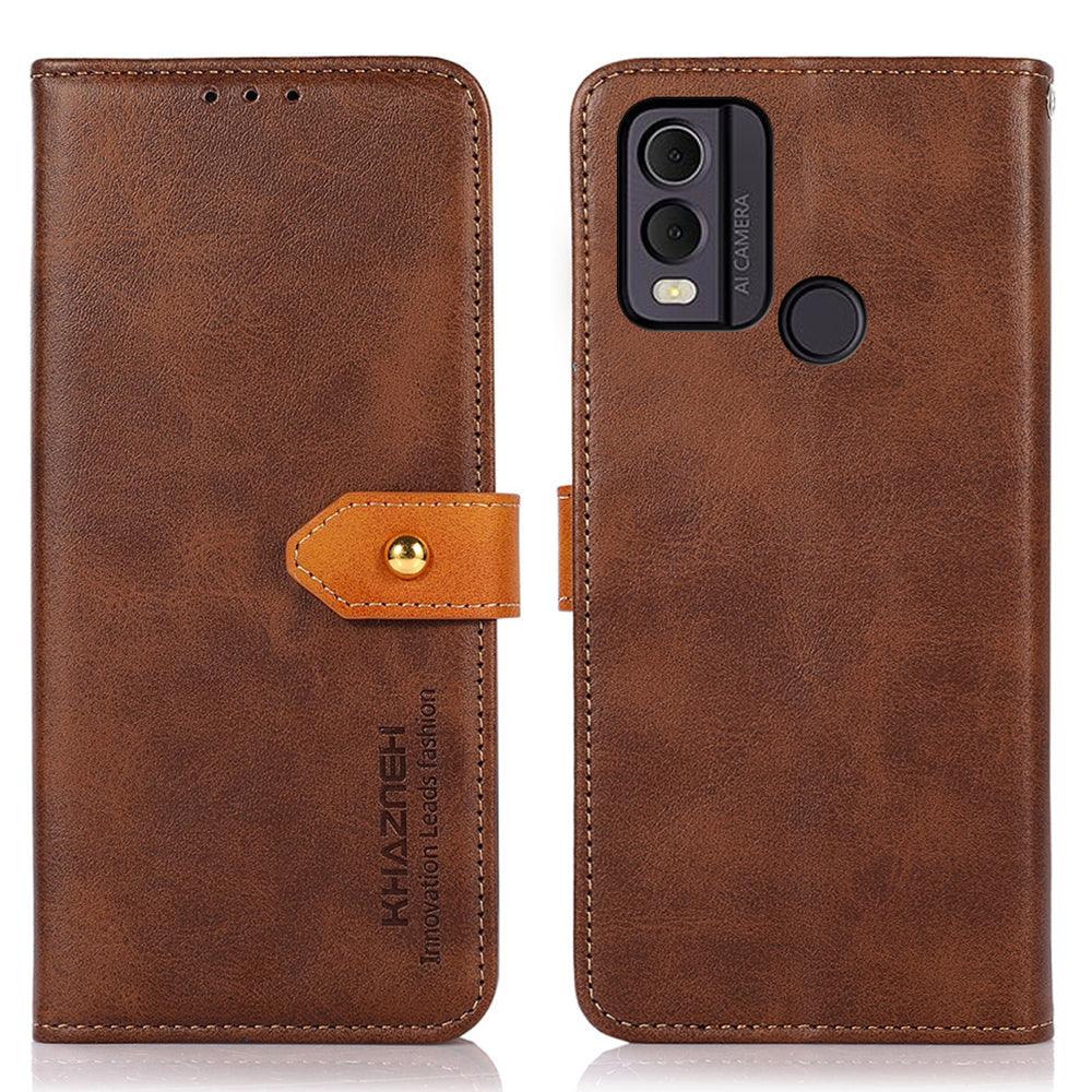 KHAZNEH For Nokia C22 PU Leather Wallet Phone Case Gold Button Magnetic Stand Cover