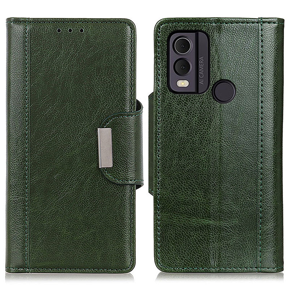 Cowhide Texture Phone Case for Nokia C22 PU Leather Folio Flip Cover Wallet Stand Protector Shell