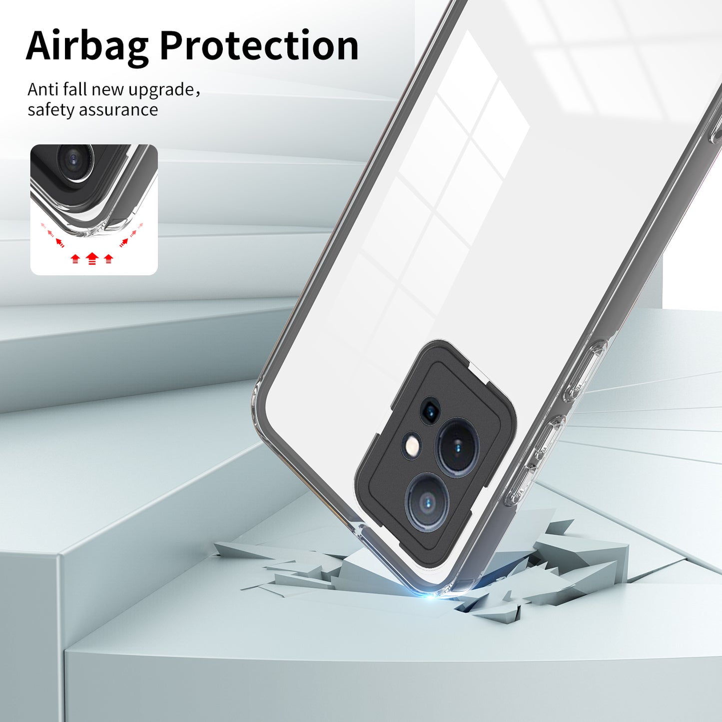 For vivo Y30 / Y33s / T1 / Y75 / Y55 5G 3-in-1 Transparent Phone Cover TPU + PC Camera Protection Back Case