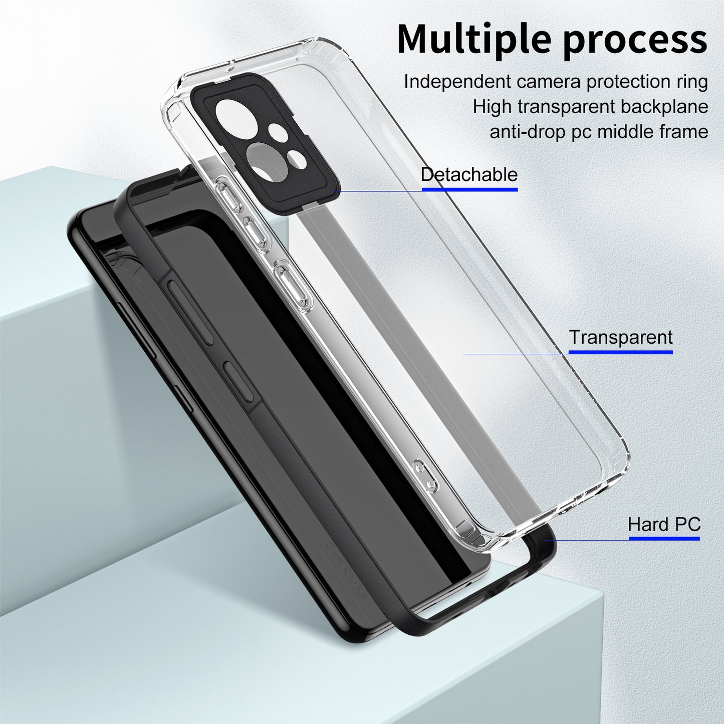 For vivo Y30 / Y33s / T1 / Y75 / Y55 5G 3-in-1 Transparent Phone Cover TPU + PC Camera Protection Back Case