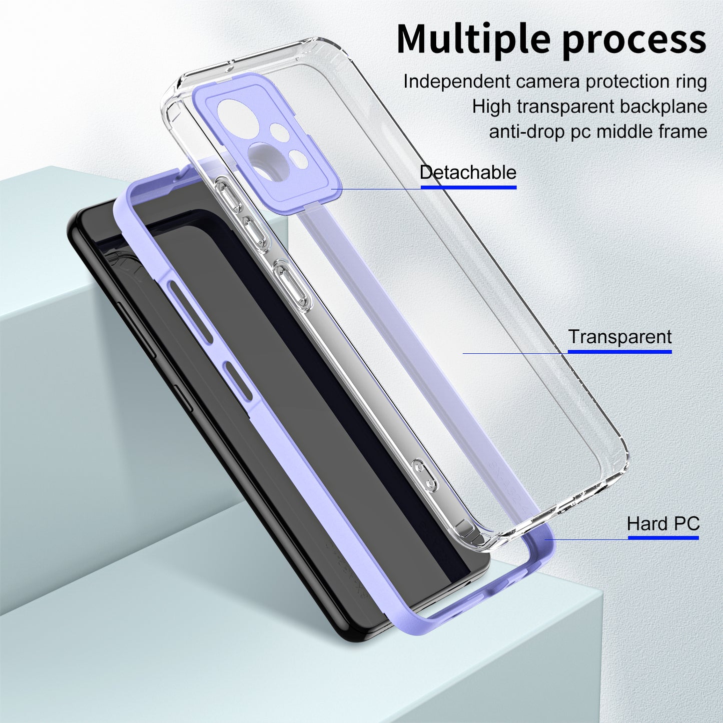 For vivo Y30 / Y33s / T1 / Y75 / Y55 5G 3-in-1 Transparent Phone Cover TPU + PC Camera Protection Back Case