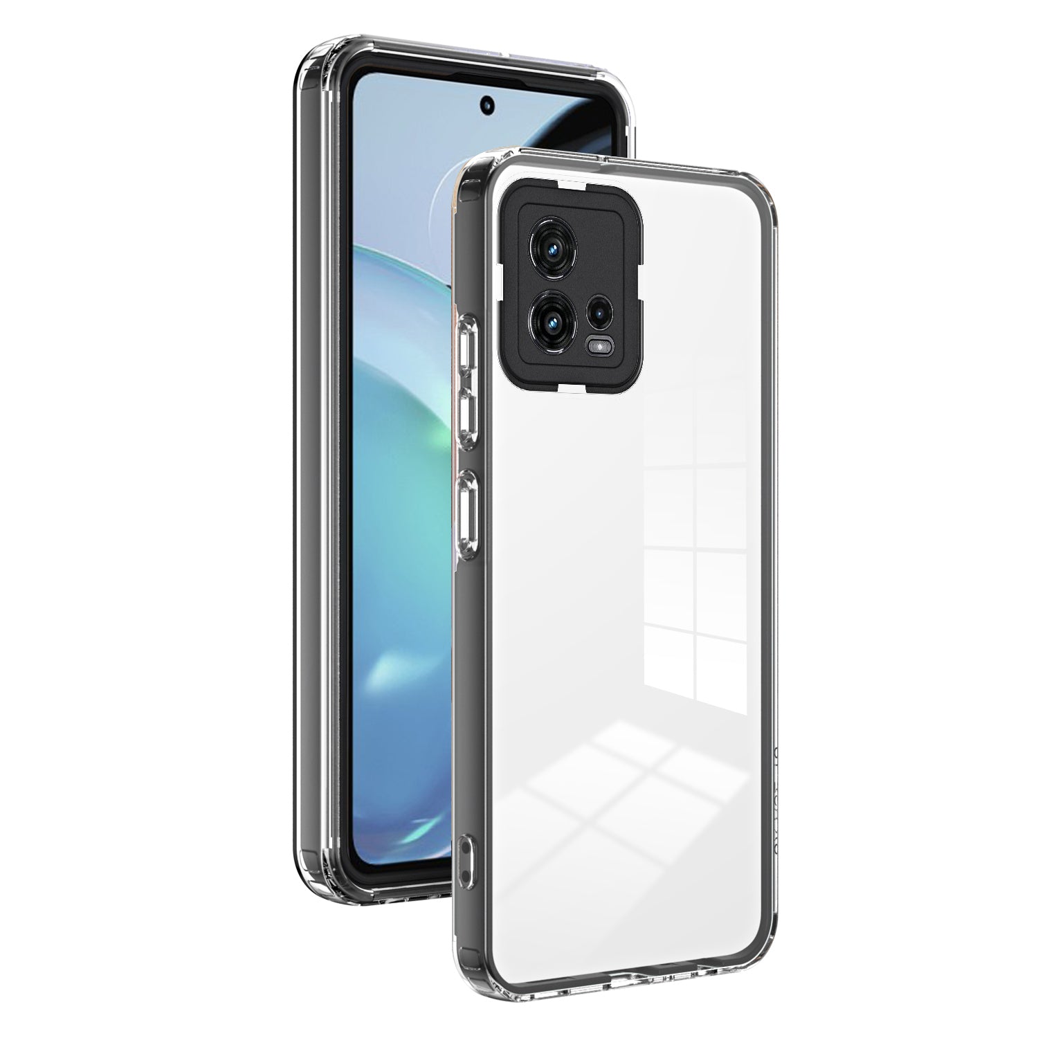 For Motorola Moto G72 5G 3-in-1 Shockproof Phone Case TPU Backplate + PC Frame + PC Camera Ring Clear Cover