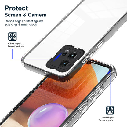 For Motorola Moto G72 5G 3-in-1 Shockproof Phone Case TPU Backplate + PC Frame + PC Camera Ring Clear Cover
