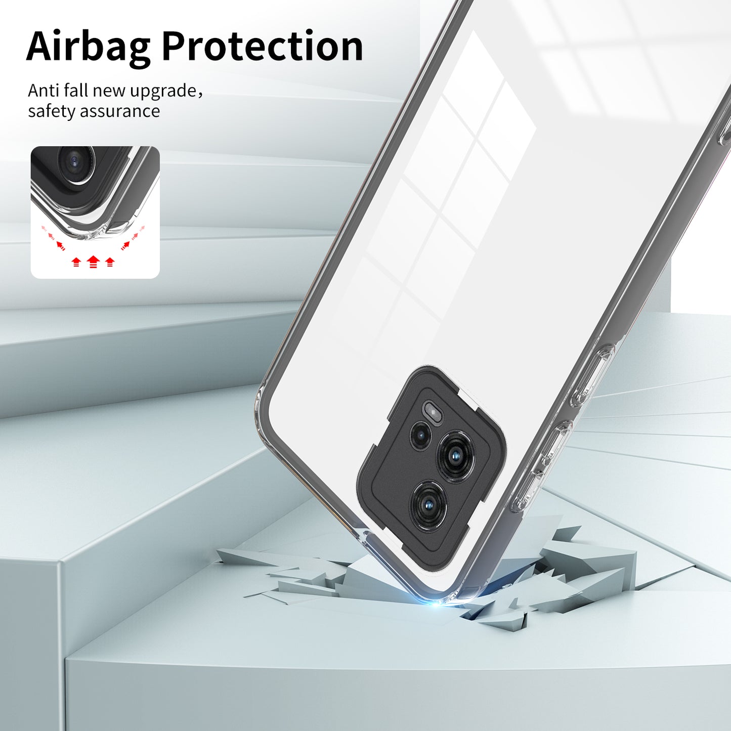 For Motorola Moto G72 5G 3-in-1 Shockproof Phone Case TPU Backplate + PC Frame + PC Camera Ring Clear Cover