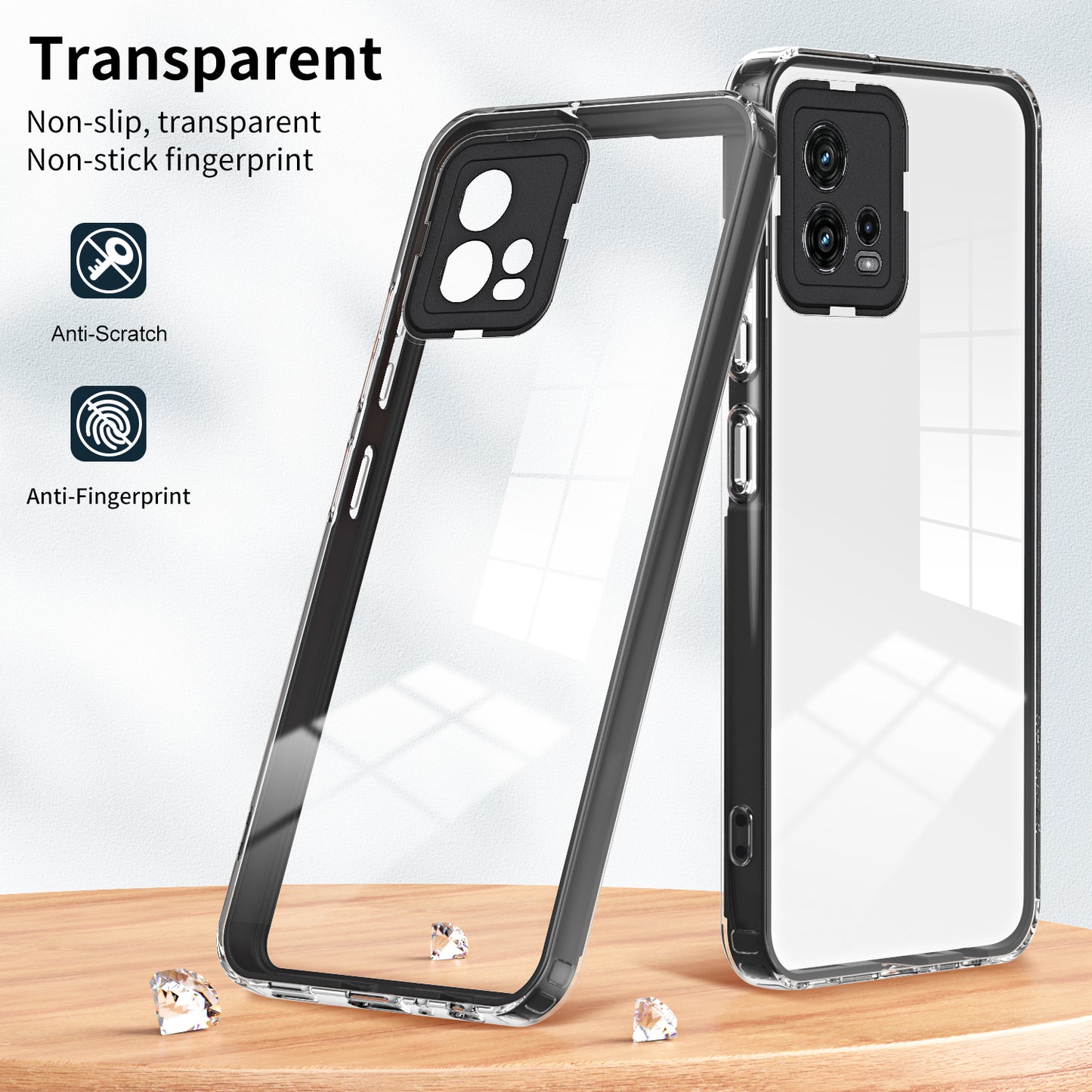 For Motorola Moto G72 5G 3-in-1 Shockproof Phone Case TPU Backplate + PC Frame + PC Camera Ring Clear Cover